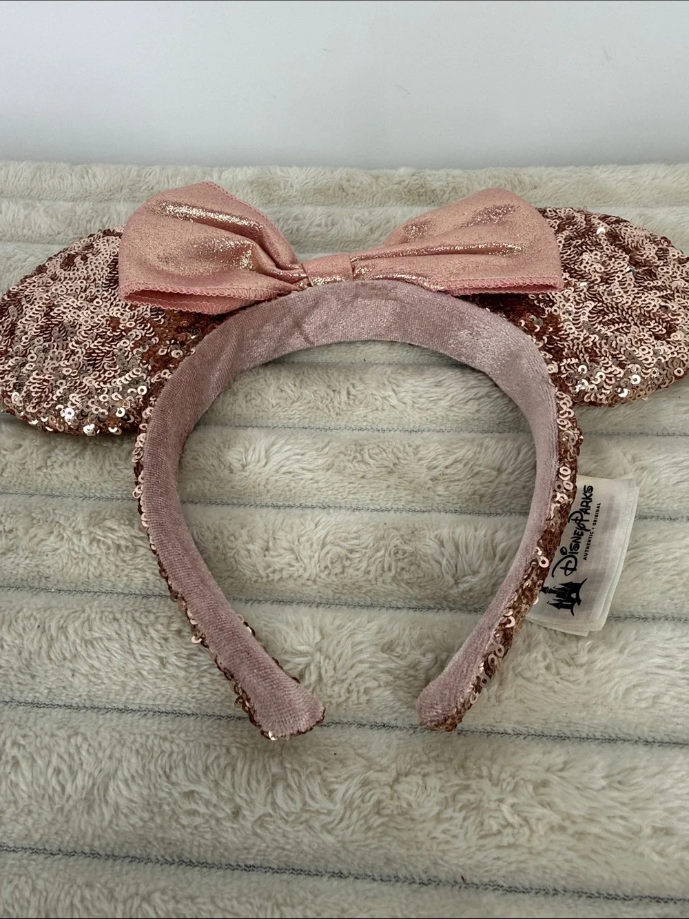 Disney Parks Rose Gold Sequin Minnie Ears Headband